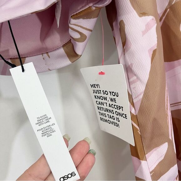 ASOS DESIGN Long Sleeve Cowl Front Pink Marble Crop Top US 6 - Picture 8 of 10